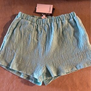 Vitamin A Womens Swimwear Cover Up Shorts Crinkle Gauze Blue 100% Cotton New XS